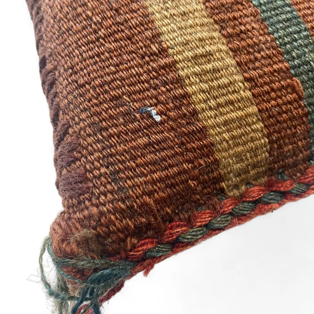 Cushion – wool, - flatweave/embroidery - alternating indigo/cream bands - stepped diamonds with crosses/A-patterns.52.5 x 51cm Image 1++